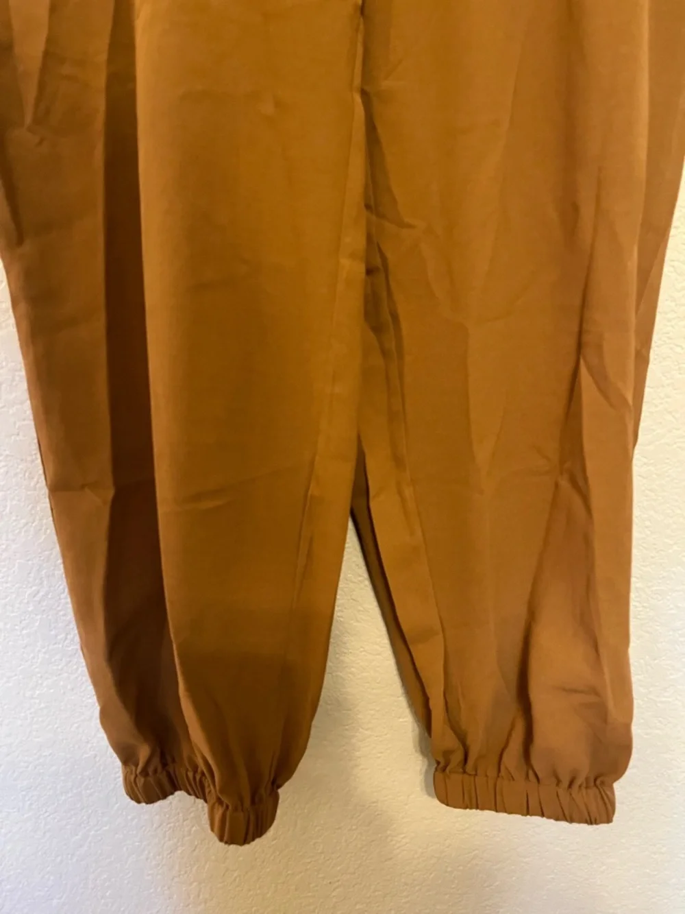NWT Cupshe Brown Elastic Pants Side Bow-Knot Tie Tapered Legs Size Large